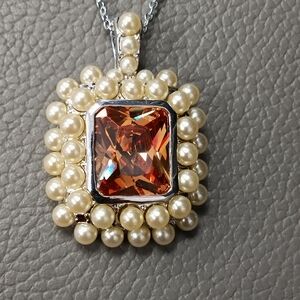Gemstone And Pearl Pendant Necklace
